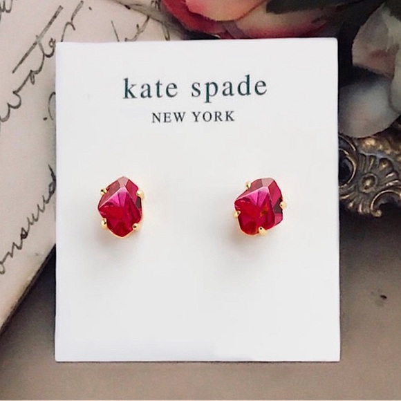 KATE SPADE • Treasure Trove Fuchsia Ruby Red Stud Earrings - Picture 8 of 8